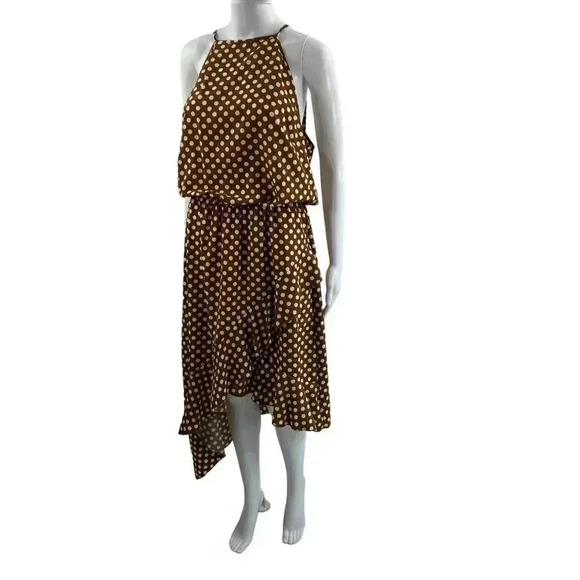 Anna Kaci California1XL Boho Midi Halter Dress Brown Asym polka dot Western NWT - Picture 1 of 16